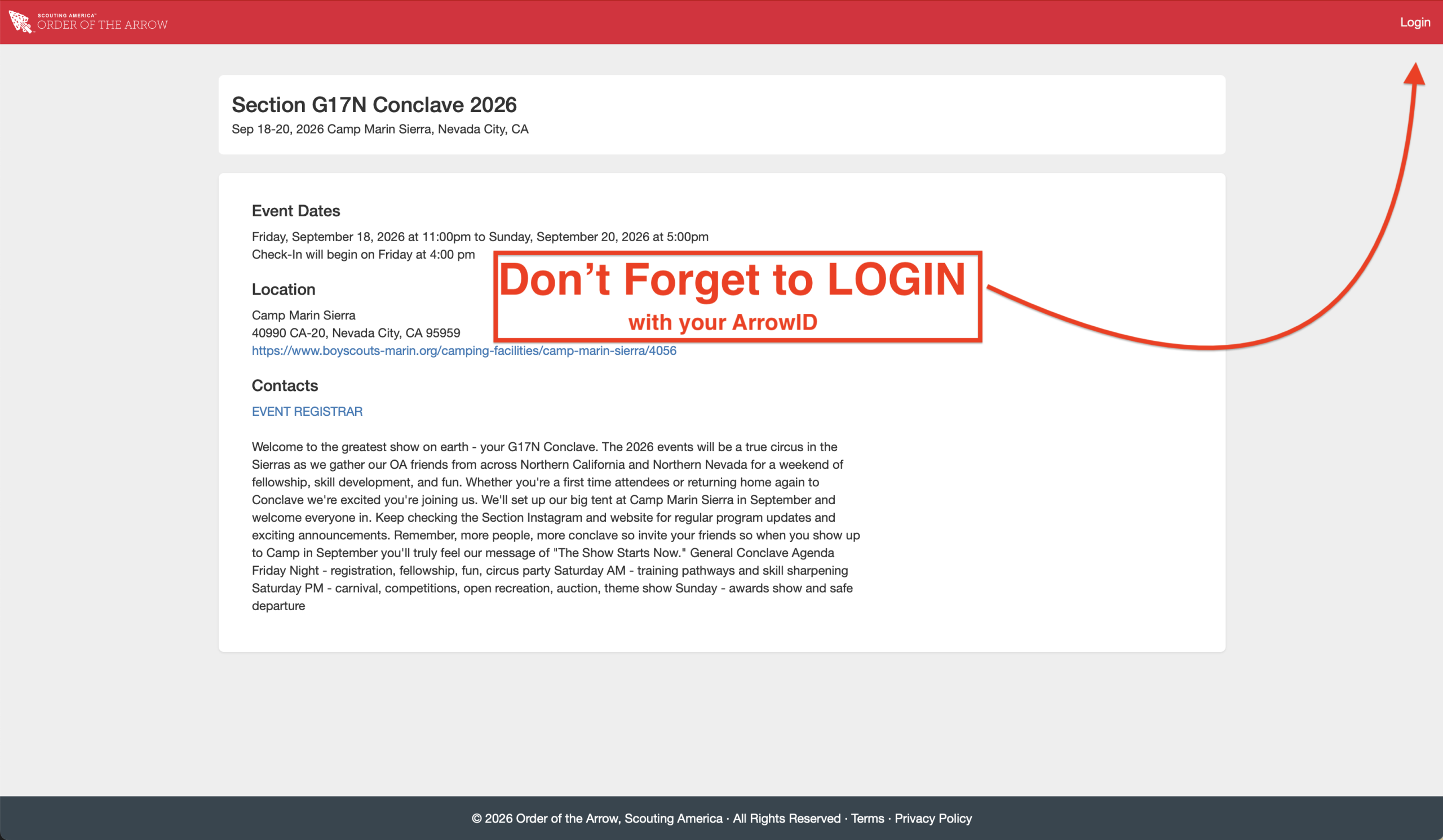 Reminder to login to register.